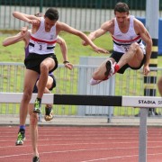 Warren Turner(3) & Matt Thompson (33)successfully hurdle a barrier on there way to victory in the A & B steeplechase