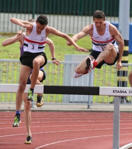 Warren Tuner & Matt Thompson Bebington 5th August 2012 Warren Turner(3) & Matt Thompson (33)successfully hurdle a barrier on there way to victory in the A & B steeplechase