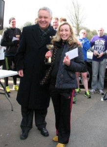 Kirsty Longley with Mayor of Halton after her victory in 2013 Bridge Race 