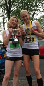 Kirsty Longley 10k winner and Lisa Gawthrone 5k winner at Port Sunlight