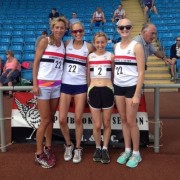 Winners all at Sport City...Zoe Tarrach, Lisa Gawthorne, Kirsty Longley and Maxine Thompson. Is that John Bradshaw in the background finally bowing to `girl power'?