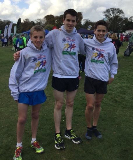 Dan Jones, Daniel Slater and Matt Richardson 10th team at the English Cross Country Relays at Mansfield and second Northern club