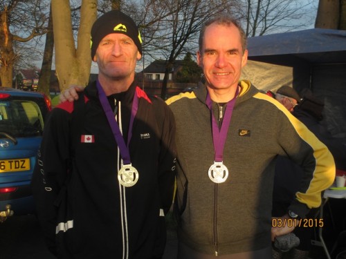 Greg Callaghan 1st over 50 and John Halson 2nd over 50 at Merseyside Cross Country Championships