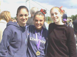 Three of our medal winners at the Merseyside Champs, Nicola Gundersen,(2nd U20 800m) Nicola Bear (1st U17 800m), and Lindsay Doyle (2nd Senior Womens 1500m.