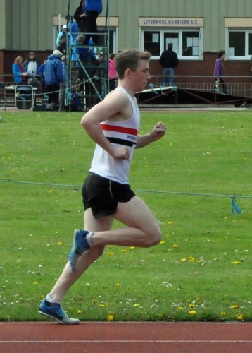 Jack Crook on his way to victory in 1500m at Wavertree