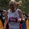 Kirsty Longley gritting her teeth as she comes home to win the Spring 10k at Sefton Park