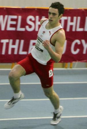 Harry Doran running indoors at Cardiff