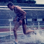Kyle Nicholl coach Mark Bleasdale tackling the water jump at Kirkby in the 1980s