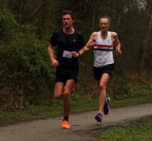 James Loftus and Mark Wynne battle it out at Halewood 