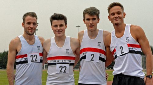 Winning 4 x 400m relay squad...Danny Higham, Ed Latimer, Joe Milton, Luke Edwards.