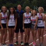 L-R Erin Birchall Alice Prescott Nina Smalley PHIL WHITFIELD (coach) Niamh Edmunds Scarlet Whitfield Martha Simms Abigail Bamber