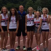 L-R Erin Birchall Alice Prescott Nina Smalley PHIL WHITFIELD (coach) Niamh Edmunds Scarlet Whitfield Martha Simms Abigail Bamber