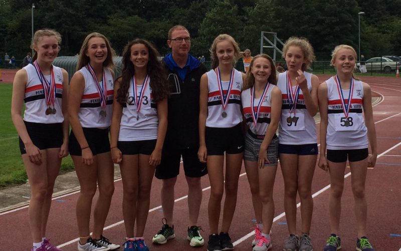 L-R Erin Birchall Alice Prescott Nina Smalley PHIL WHITFIELD (coach) Niamh Edmunds Scarlet Whitfield Martha Simms Abigail Bamber