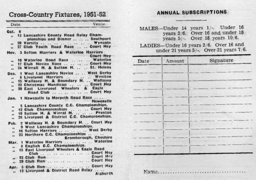 Pembroke Fixture List 1951