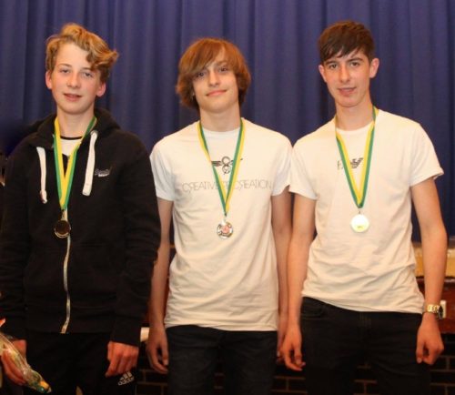 U15 boys - L-R Oliver Sutcliffe, Joe Houghton, Tom Dickinson