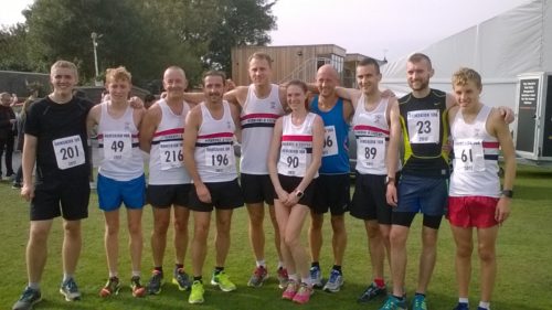 LPS athletes at Ormskirk 10k L_R Sam Carr, Adam Jones, Mark Hudson, Andy Foster, Mike Gall, Victoria Gilbody,Steve Lennon, Danny Gilbody, Michael Anderson, Dan Jones