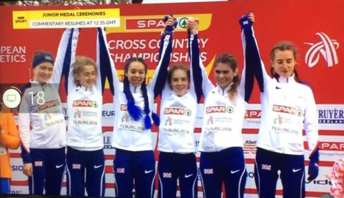 GB Under 20 women European team gold medal winners 2018. Tiffany Penfold far right