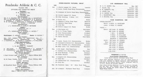 Pembroke cross country fixture card 1967